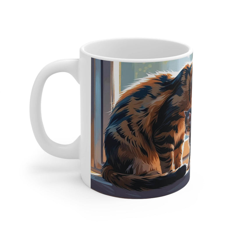 Süßer 325ml Kaffeebecher mit einem detailreichen Katzenfamilien-Motiv, das für wohlige Wärme und Gemütlichkeit im Alltag sorgt.