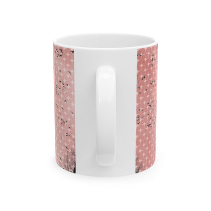 Birds at Dusk Ceramic Mug — Pink Tree Silhouette Coffee Mug (11oz & 15oz)