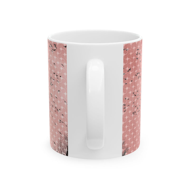 Birds at Dusk Ceramic Mug — Pink Tree Silhouette Coffee Mug (11oz & 15oz)