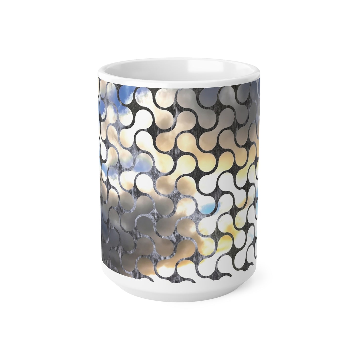 Abstract Mosaic Ceramic Coffee Mug – Blue & Neutral Pattern