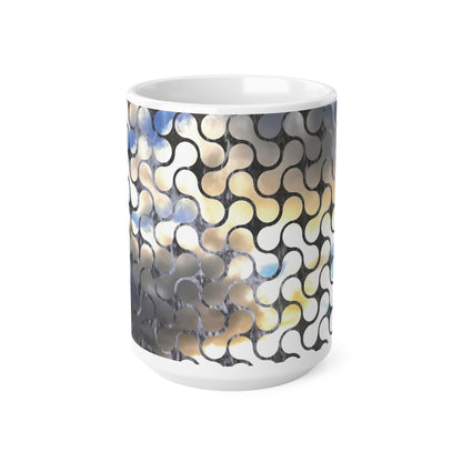 Abstract Mosaic Ceramic Coffee Mug – Blue & Neutral Pattern