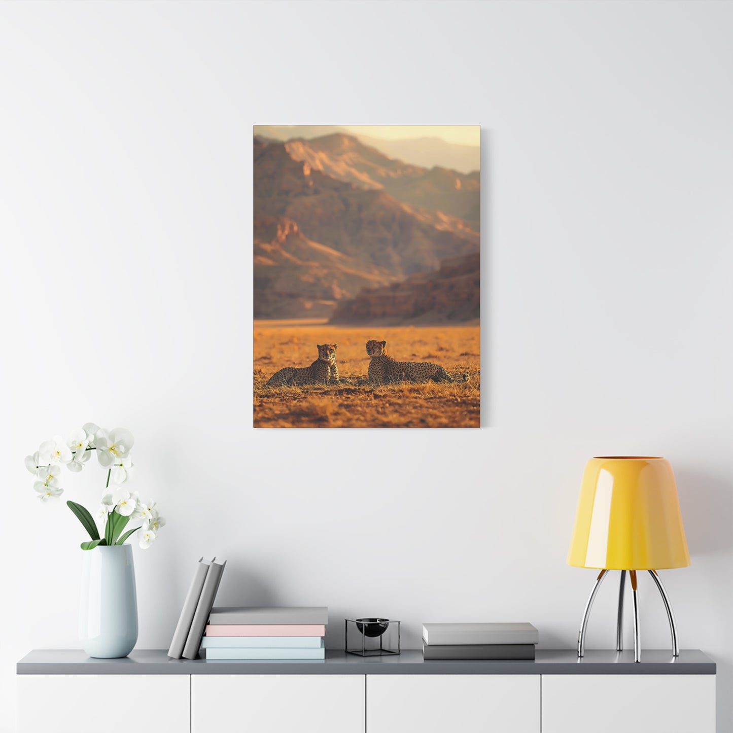Cheetah Pair Desert Landscape Matte Canvas Print