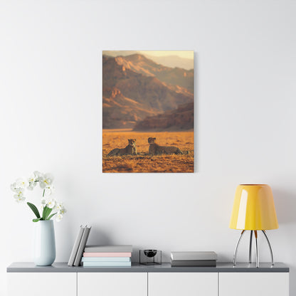 Cheetah Pair Desert Landscape Matte Canvas Print