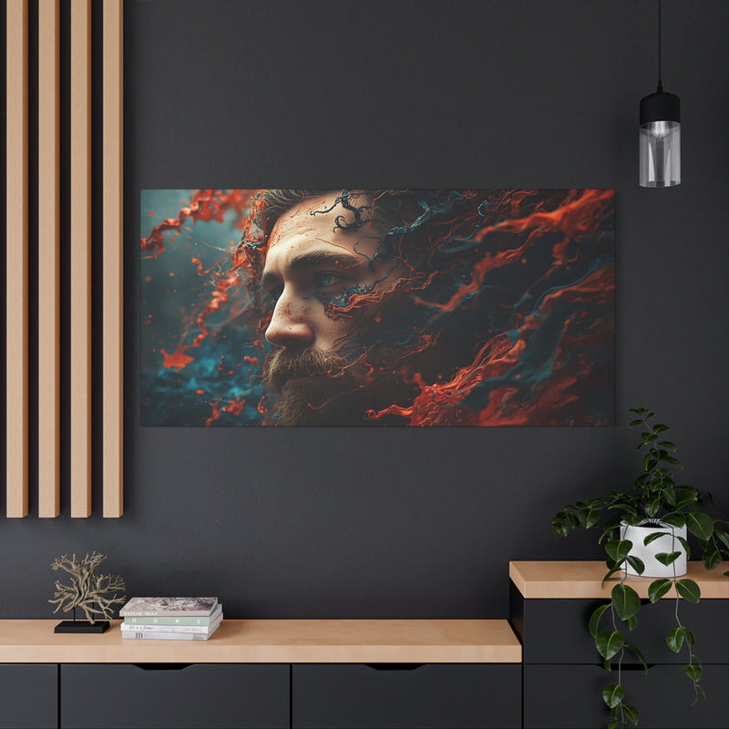 Mythical sea king illustration on a matte 60″ x 30″ | 152.40 cm x 76.20 cm canvas print with Depth 1.25″ | 3.18 cm pine frame.