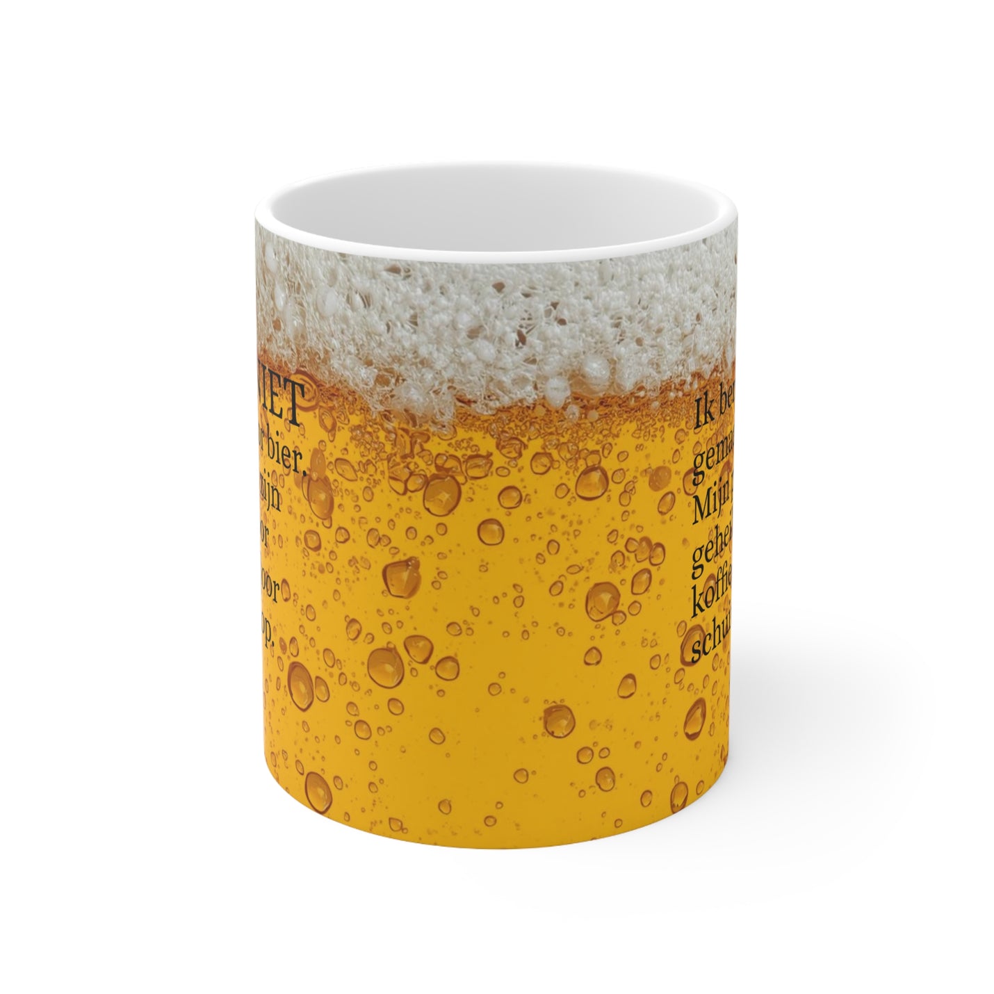 Playful 325ml ceramic coffee mug mimicking a glass of bubbly beer with foam, perfect for unique home decor and kitchen style.