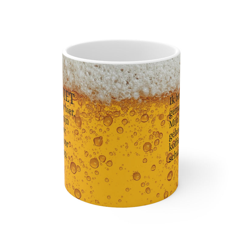 Playful 325ml ceramic coffee mug mimicking a glass of bubbly beer with foam, perfect for unique home decor and kitchen style.