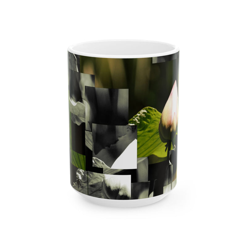 Botanical Ceramic Mug — Abstract Lotus & Leaf Art (11oz, 15oz)