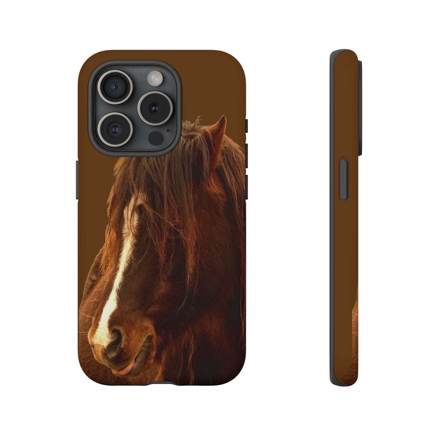 Phone case featuring a horse design, showcasing durability and shock absorption, perfect for horse lovers.