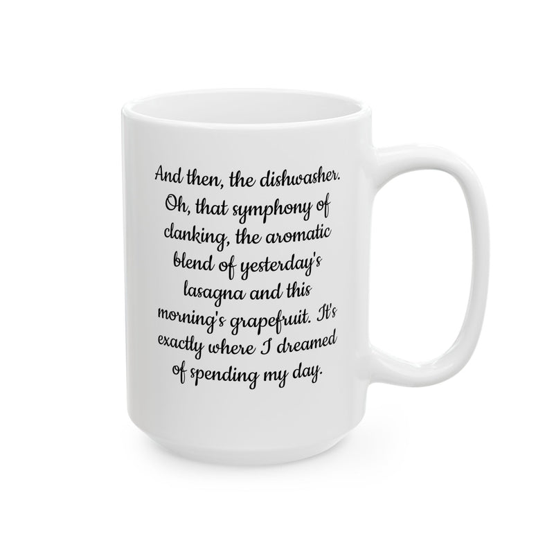 Sturdy 15oz white Romantic Love Letter Mug Ceramic Coffee Cup next to minimalist nature inspired home decor.