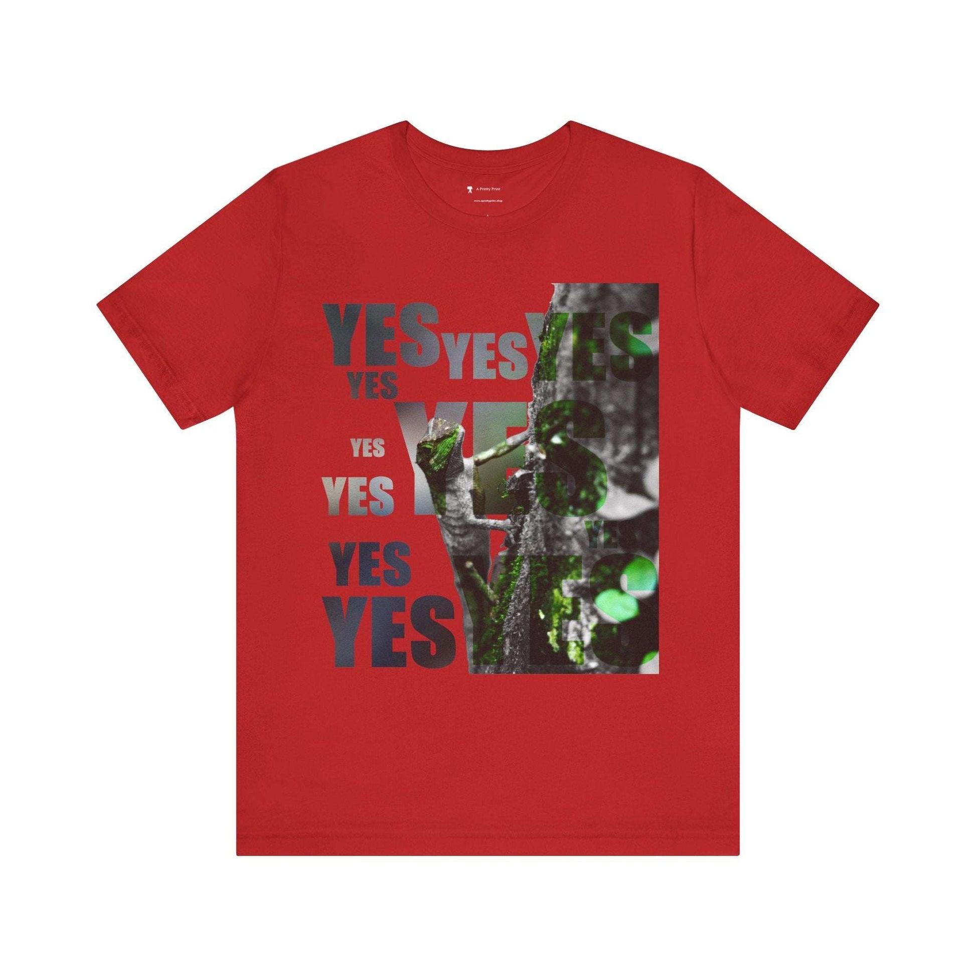 Red Diploderma Nature Print Unisex Tee with "Yes" graphic and nature-inspired design.