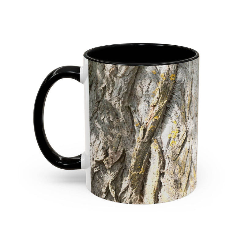 325ml Kaffeebecher mit schwarzem Henkel und schwarzer Innenseite, gestaltet im gemütlichen und rustikalen Tree Trunk Design.