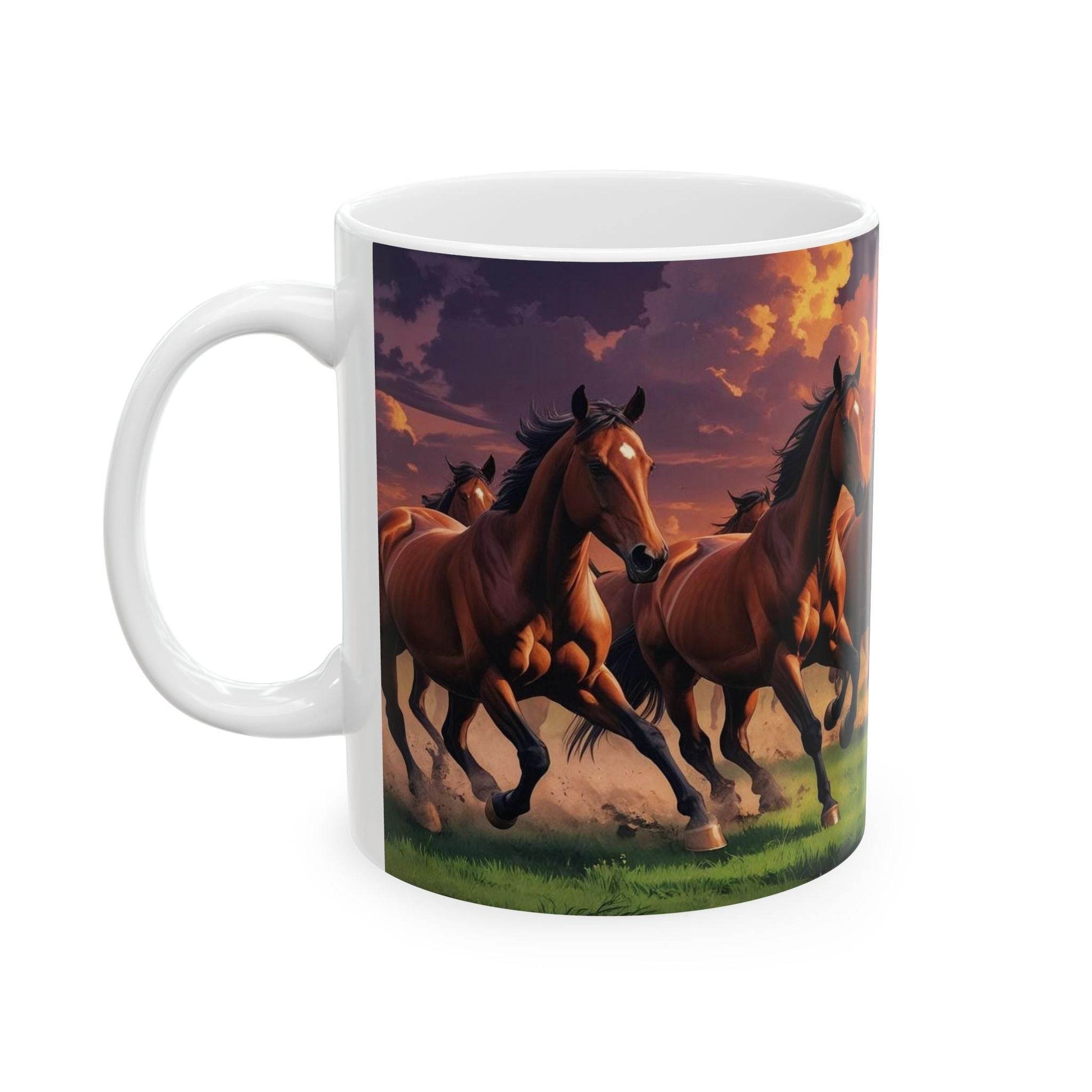Mug - Running Horses Sunset Ceramic Coffee Cup - A Pretty Print