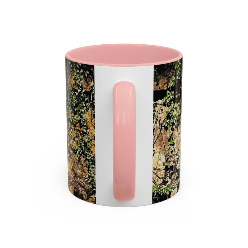 Ein tolles Geschenk: 325ml Moosfelsen Kaffeebecher gestaltet mit einem rosa Henkel und rosa Innenseite.