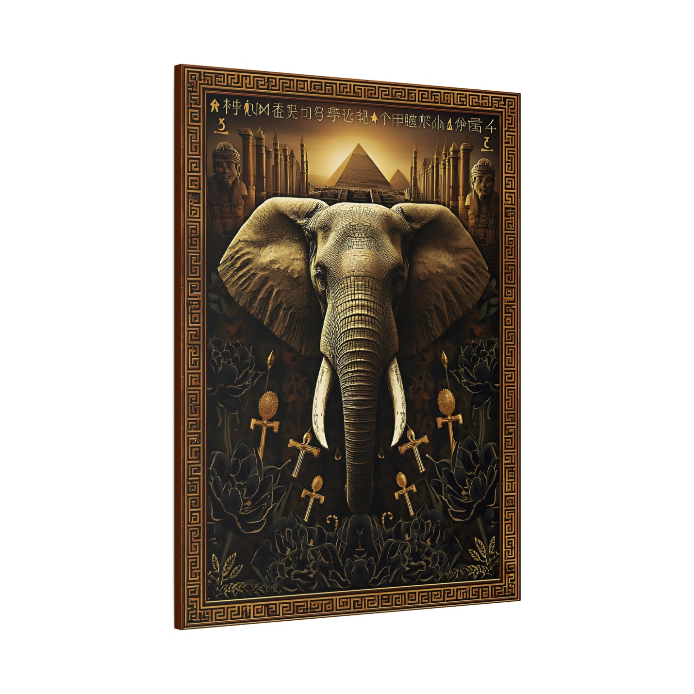 Pyramid & Ankh wall art canvasafdruk in 36″ x 48″ | 91.44 cm x 121.92 cm size stretched over a 1.25″ | 3.18 cm frame.