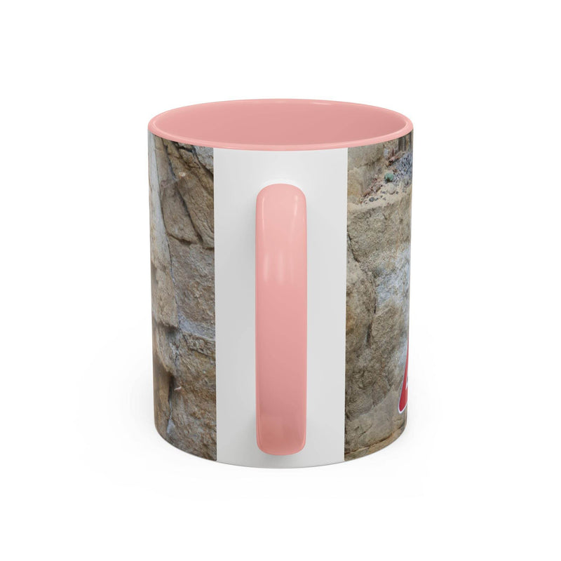 Langlebiger 325ml Bergsteiger Keramik-Becher für Outdoor-Fans, komplett mit einem stabilen rosa Henkel und rosa Innenseite.