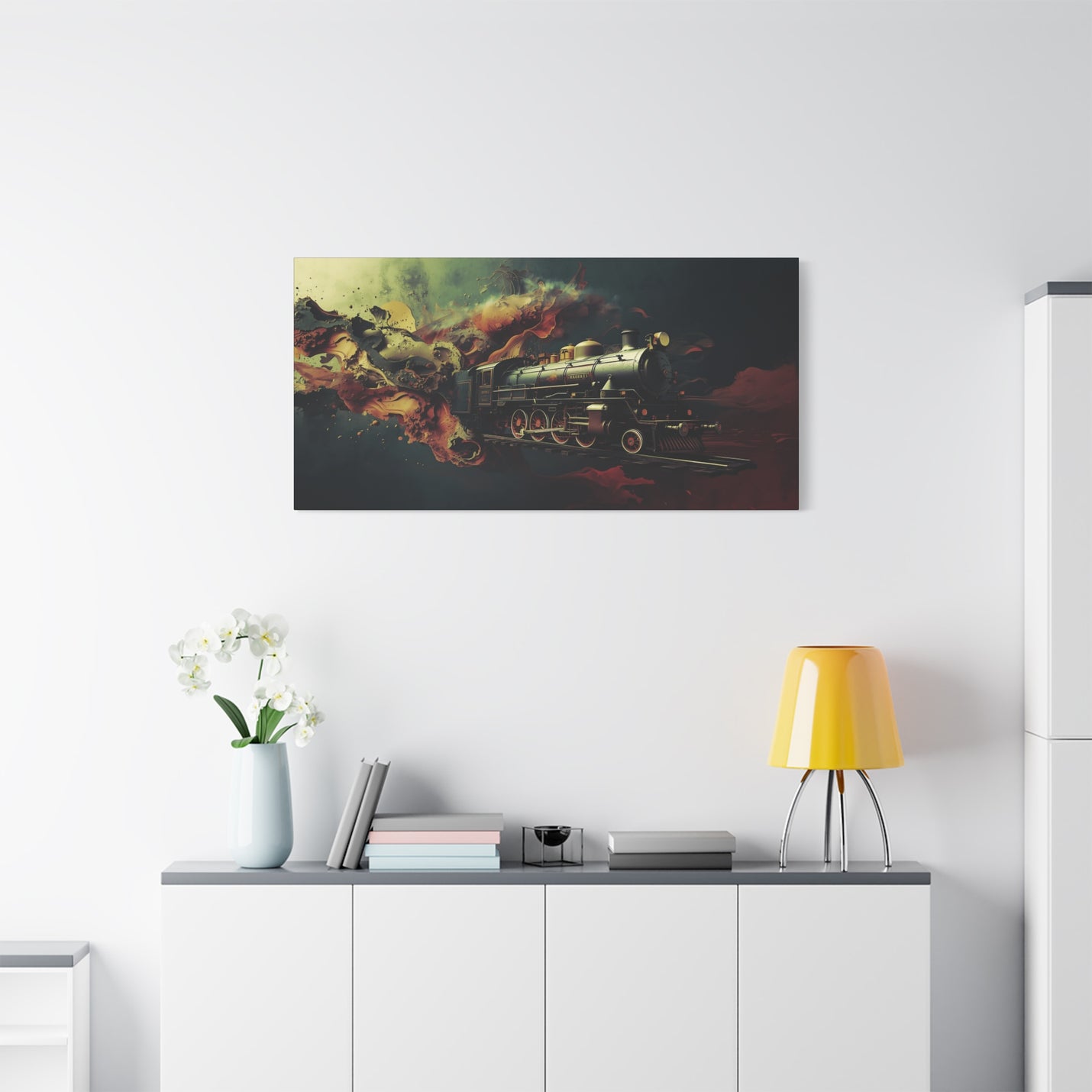 Premium 48″ x 24″ | 121.92 cm x 60.96 cm cinematic train canvasafdruk stretched over 1.25″ | 3.18 cm wood.
