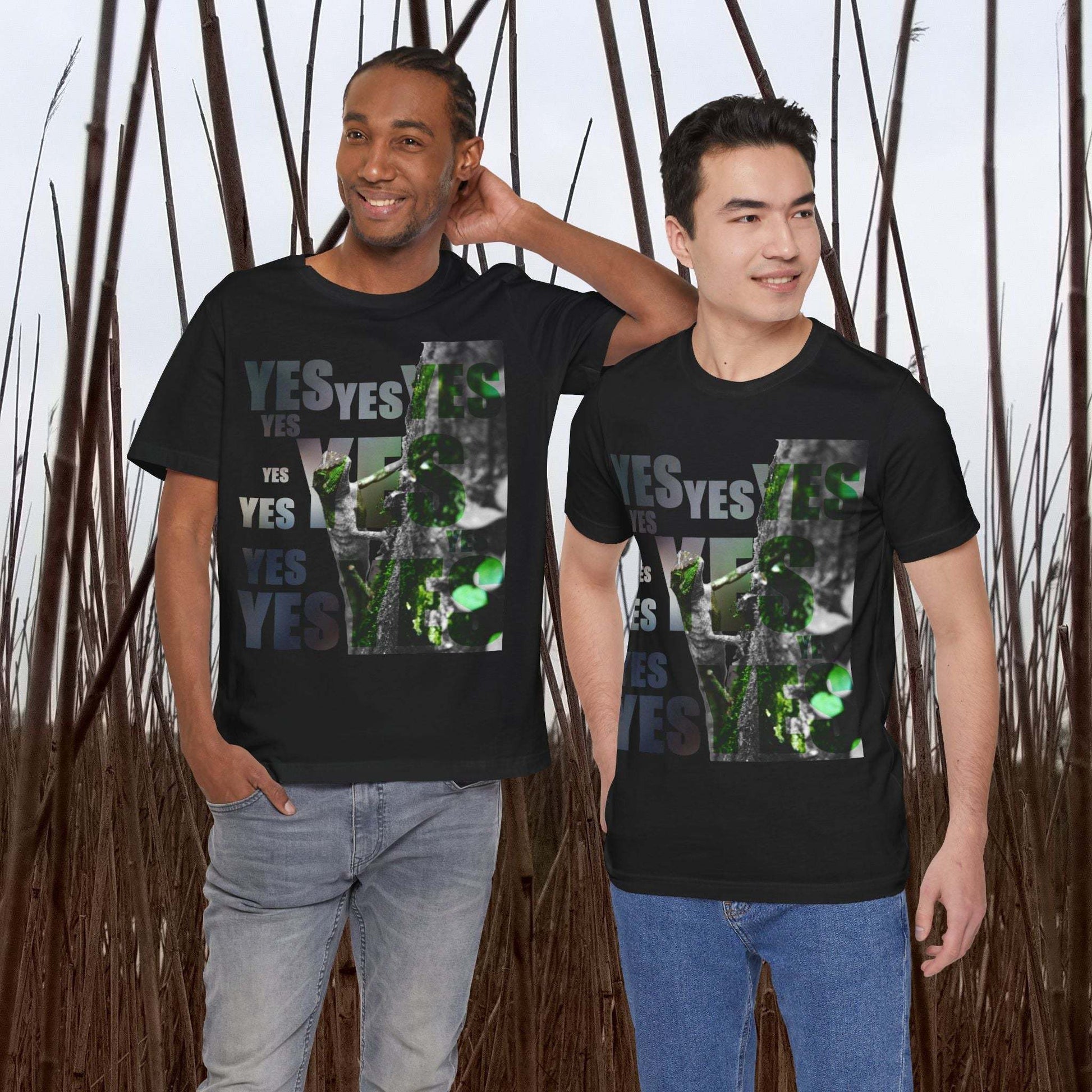 Diploderma Nature Print Unisex Tee with Yes and No graphic design; gender-neutral summer top.