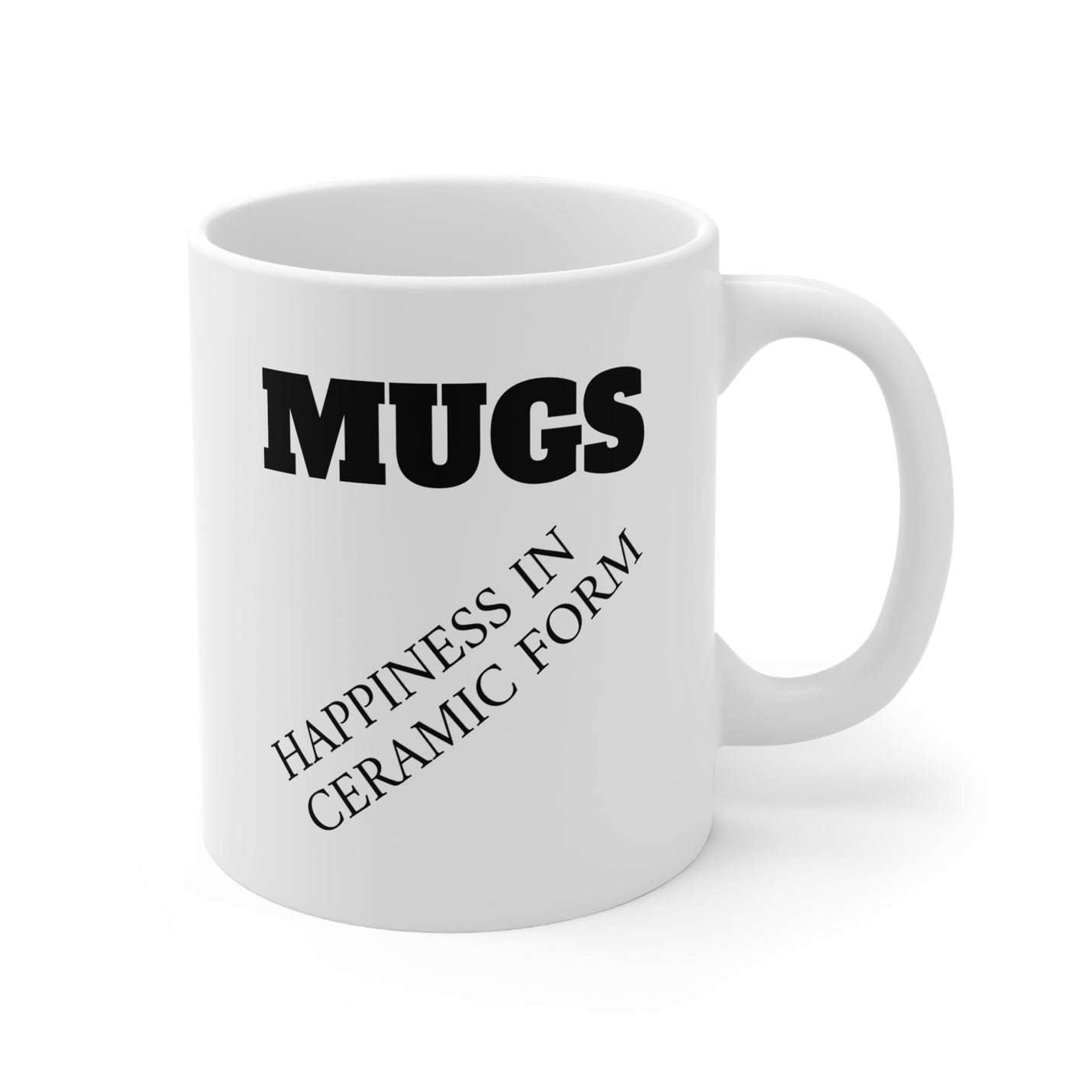 Charmanter 325ml Keramik-Becher mit dicker Überschrift und diagonalem Spruch für ein fröhliches Morgenritual.