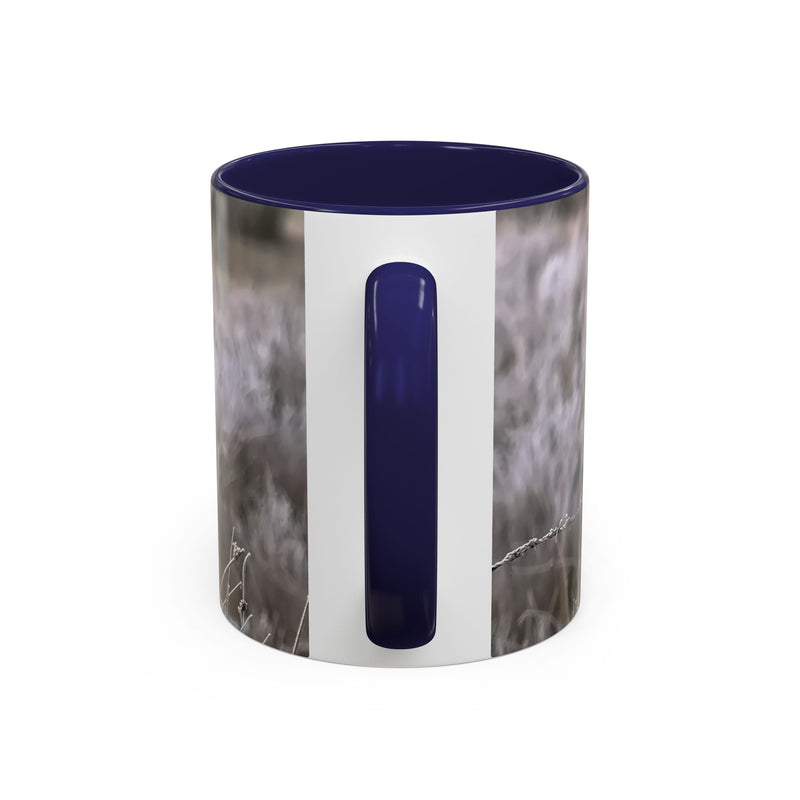 Nature photography gift: 11oz robin print mug with Navy handle and interior.