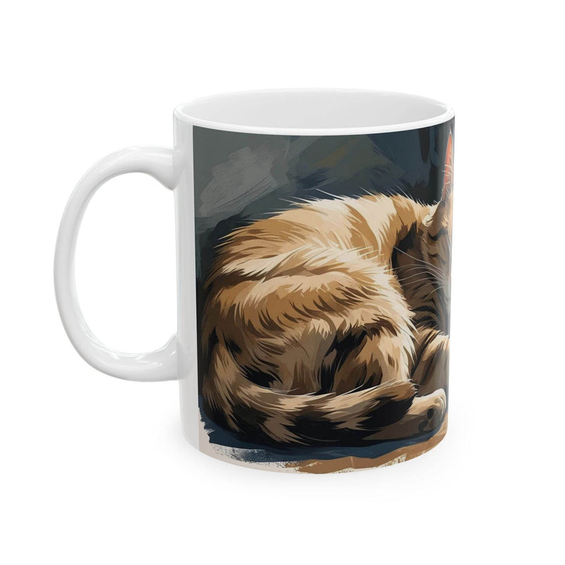 Cozy lifestyle view of a 11oz Mug - Cozy Companions Mug near a bright window during a relaxed coffee break.