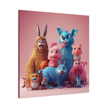 Cute Colorful Creature Family Matte Canvas Wall Art — Playful Kids Room Décor