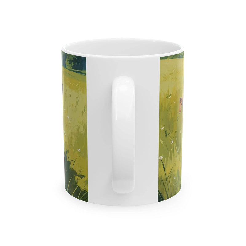Cozy lifestyle view of a 11oz Mug - Running Dogs in a Meadow Coffee Mug near a bright window during a relaxed coffee break.