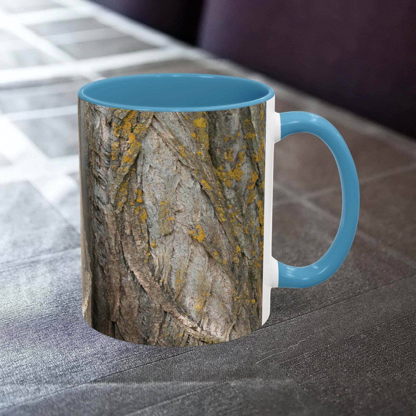 Tree trunk design coffee mug with a rustic and cozy vibe.