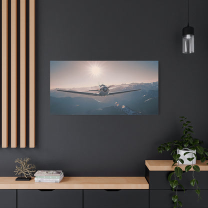 Vintage Airplane Wall Art Canvas – Stretched Matte Canvas Plane Over Mountains