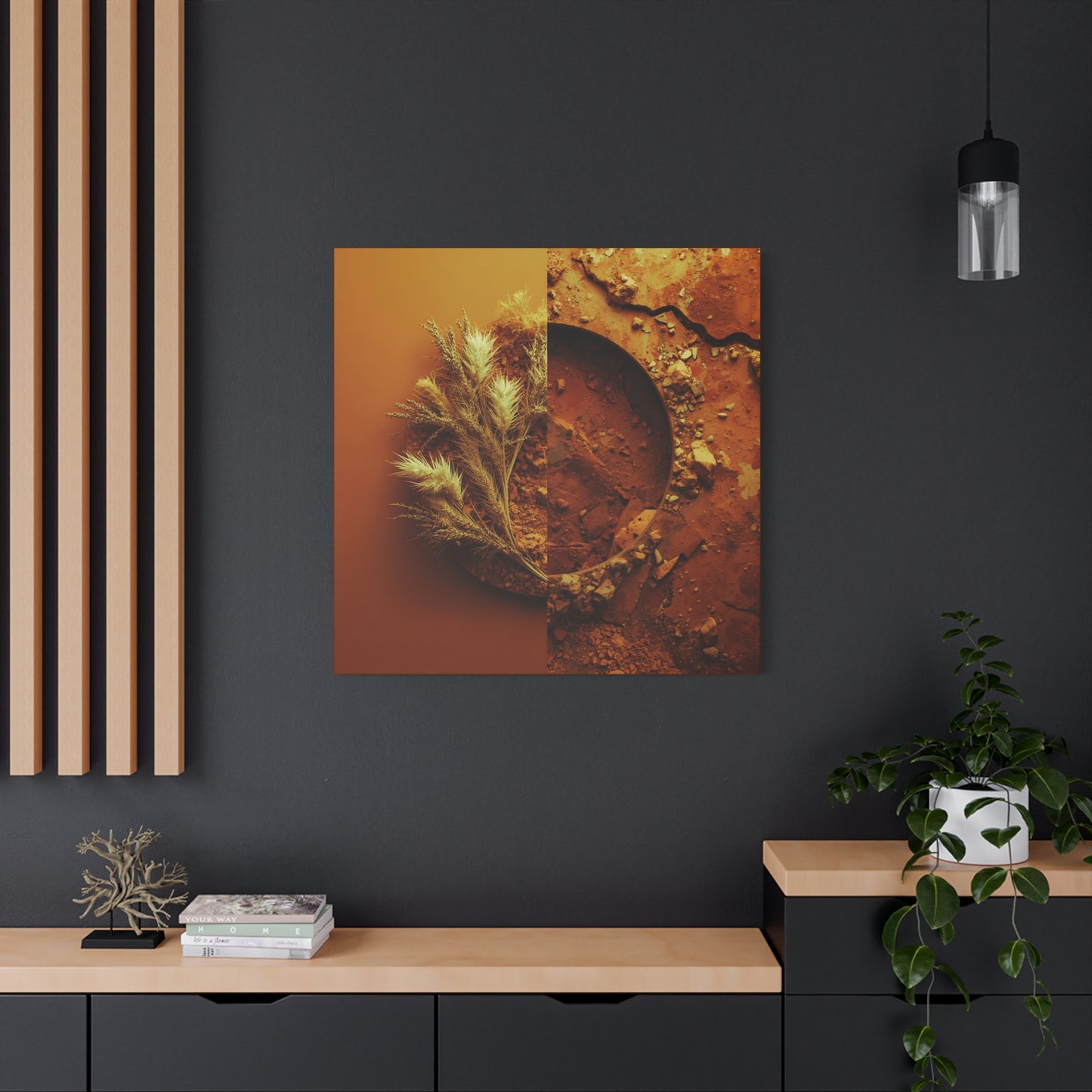 Autumn Texture Canvas Wall Art — Golden Pampas & Earth Tones Stretched Print