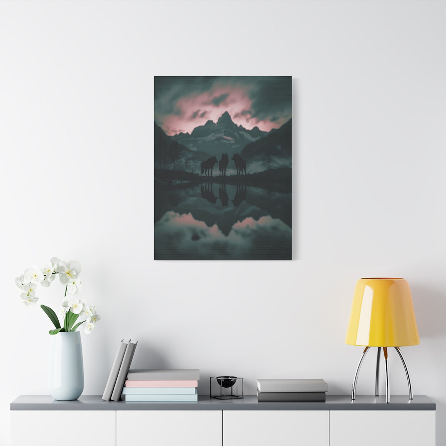 Wolf Pack Mountain Canvas Print — Moody Night Landscape Wall Art