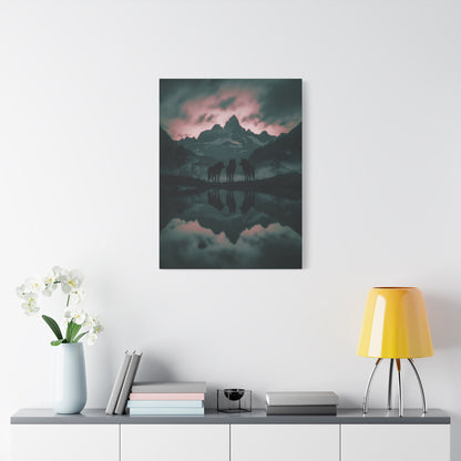 Wolf Pack Mountain Canvas Print — Moody Night Landscape Wall Art