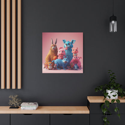 Cute Colorful Creature Family Matte Canvas Wall Art — Playful Kids Room Décor