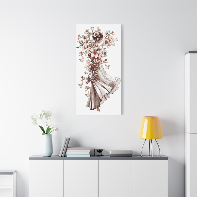 Poetic sepia dancer woven from flowers: 24″ x 48″ | 60.96 cm x 121.92 cm canvas print with Depth 1.25″ | 3.18 cm.