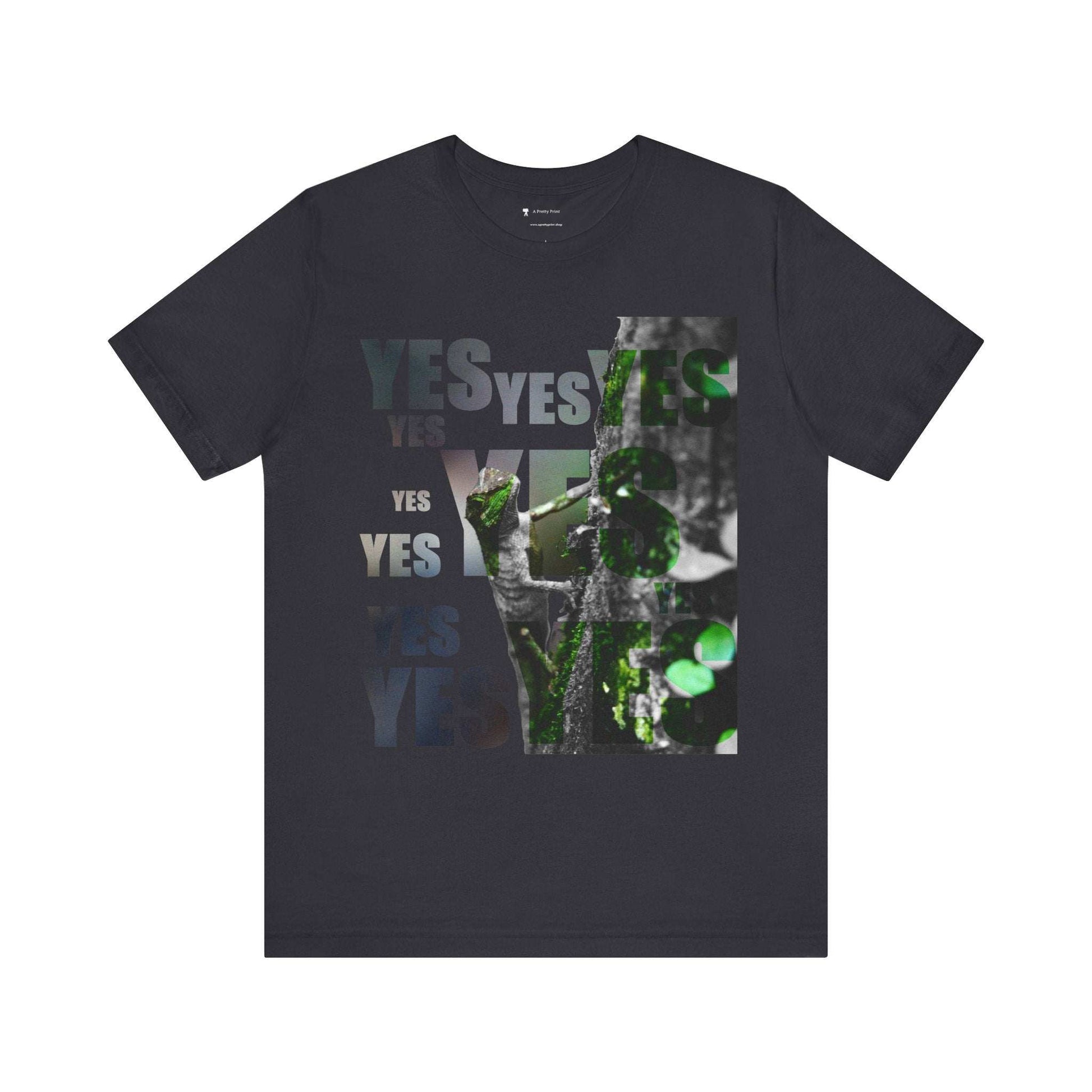 Diploderma Nature Print Unisex Tee with "Yes and No" graphic design, gender-neutral, outdoor style.