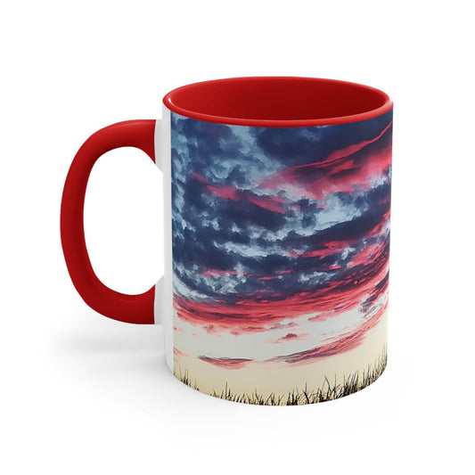 Sunset Accent Coffee Mug - Artistic Drinkware for Nature Lovers, Home Office Decor, Gifts for Coffee Lovers, Birthday, Relaxation - A Pretty Print