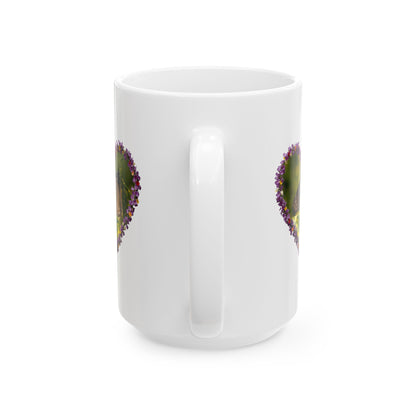 Butterfly Heart Mug — Floral Heart Frame Ceramic Coffee Cup (11oz & 15oz)