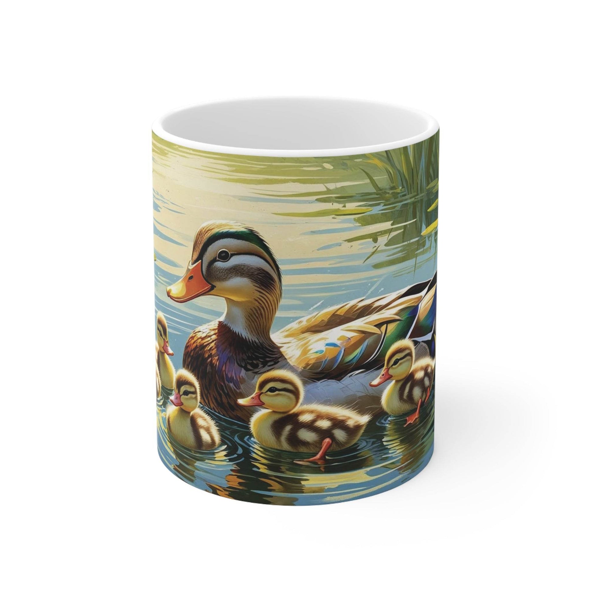 Swimming Mother Duck with adorable Little Ducklings Ceramic Coffee Cups - A Pretty Print