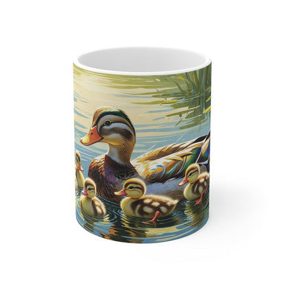 Swimming Mother Duck with adorable Little Ducklings Ceramic Coffee Cups - A Pretty Print
