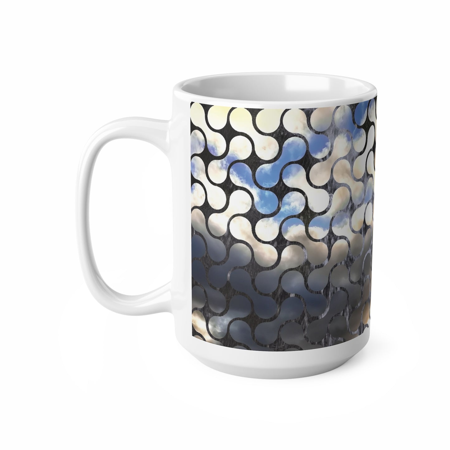 Abstract Mosaic Ceramic Coffee Mug – Blue & Neutral Pattern