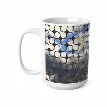 Abstract Mosaic Ceramic Coffee Mug – Blue & Neutral Pattern