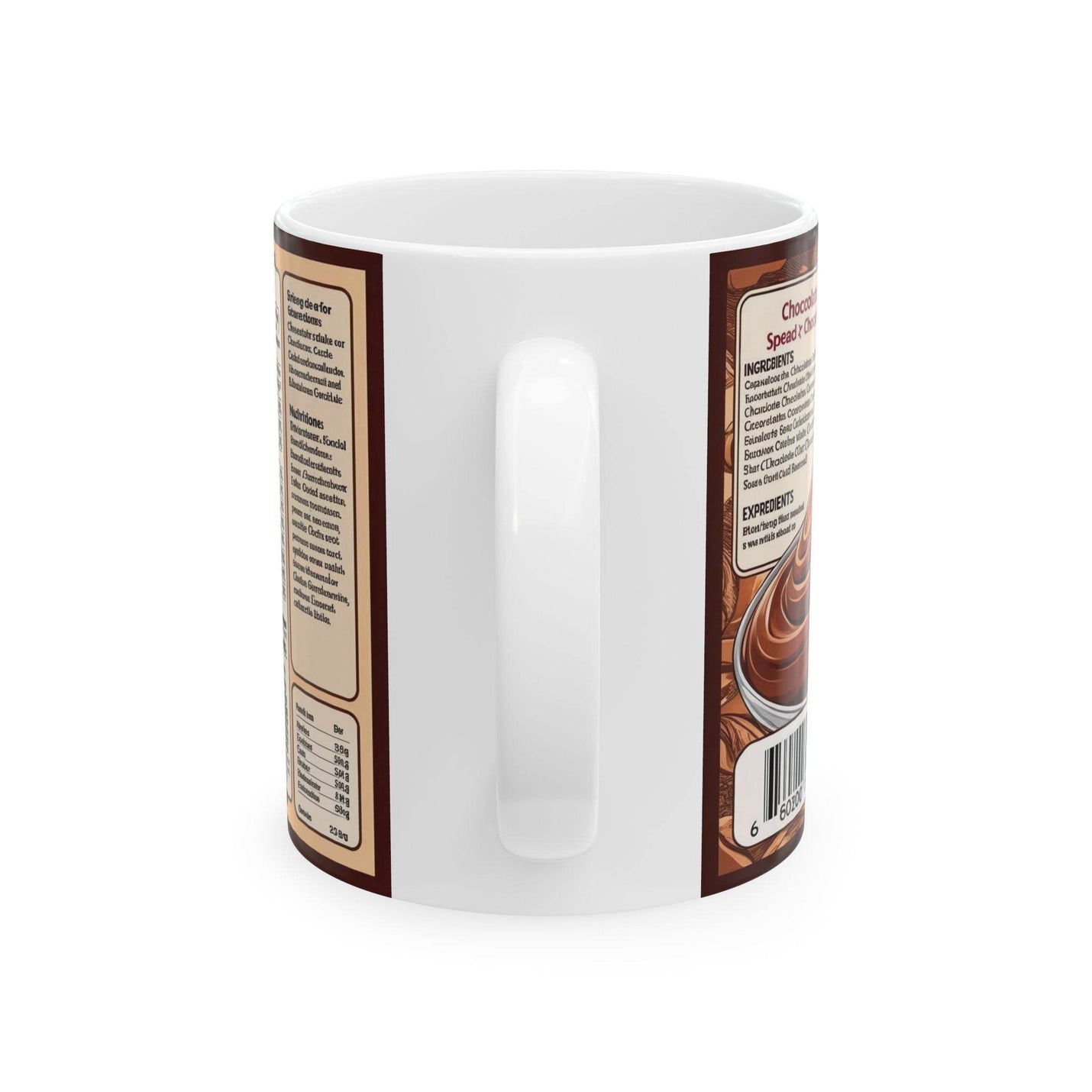 Cozy lifestyle view of a 11oz Mug - Chocolate Spread Design Ceramic Coffee Mug near a sunlit window during a relaxing break.