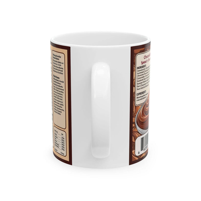 Cozy lifestyle view of a 11oz Mug - Chocolate Spread Design Ceramic Coffee Mug near a sunlit window during a relaxing break.