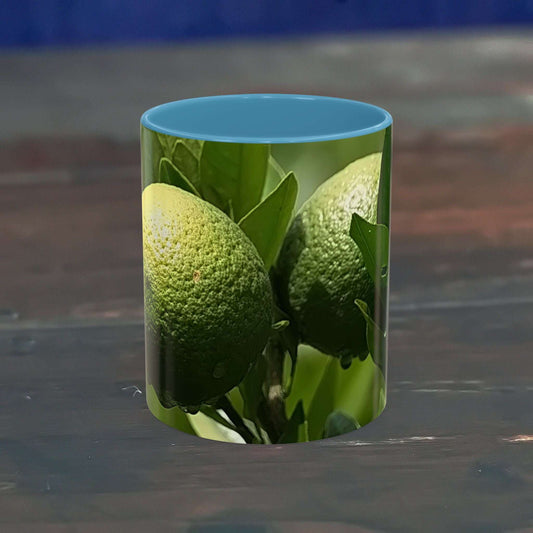 Fruit Coffee Mug with vibrant color and glossy finish featuring lime design, 325ml, microwave and dishwasher safe.