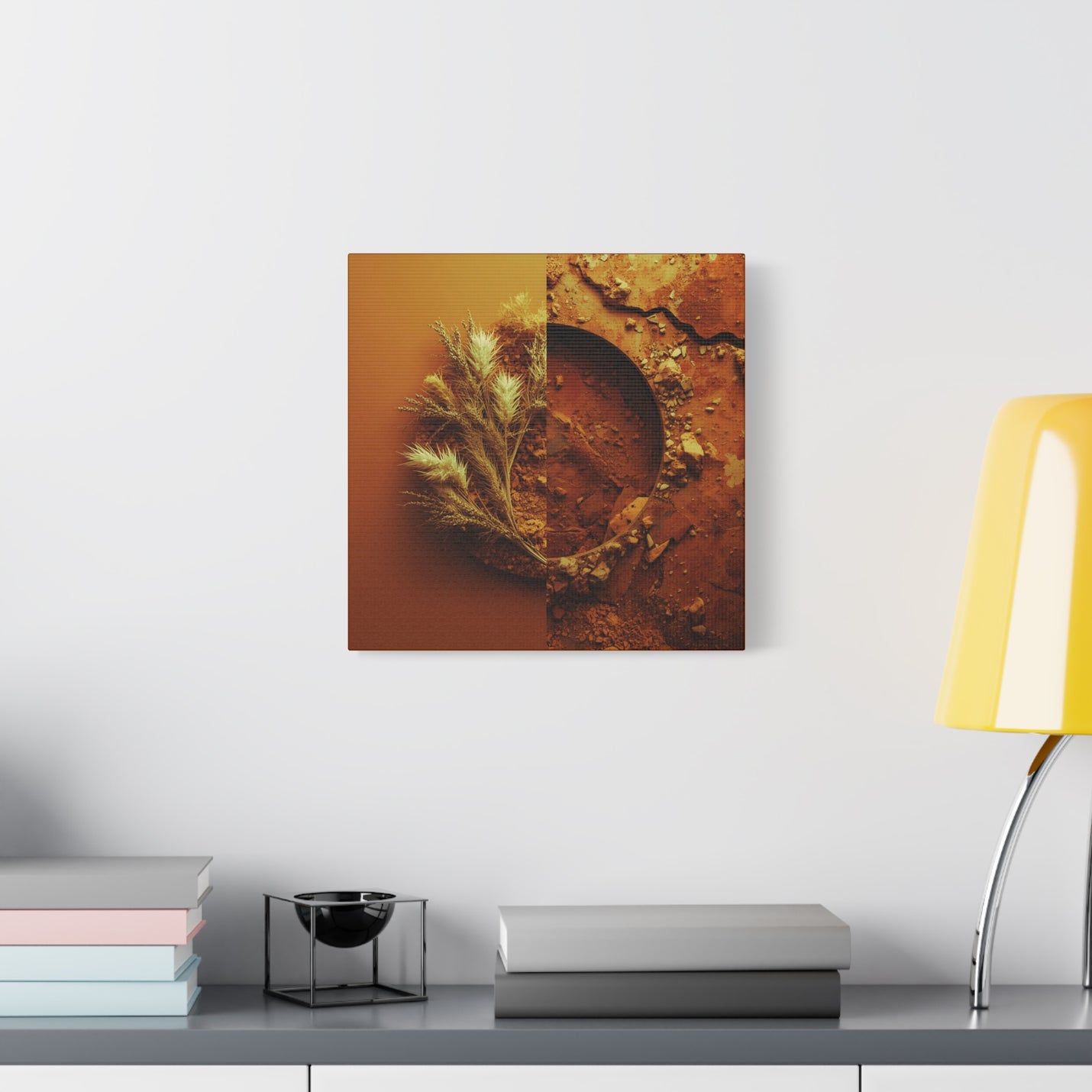 Premium 14″ x 14″ | 35.56 cm x 35.56 cm Leinwanddruck in Erdtönen mit 1.25″ | 3.18 cm Rahmenprofil.