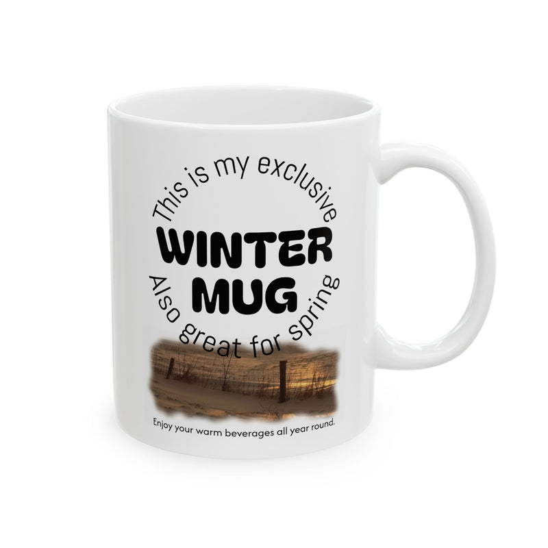 Seasonal 11oz Summer | Winter Mug, Ceramic Coffee Mug standing beautifully next to fresh green house plants.