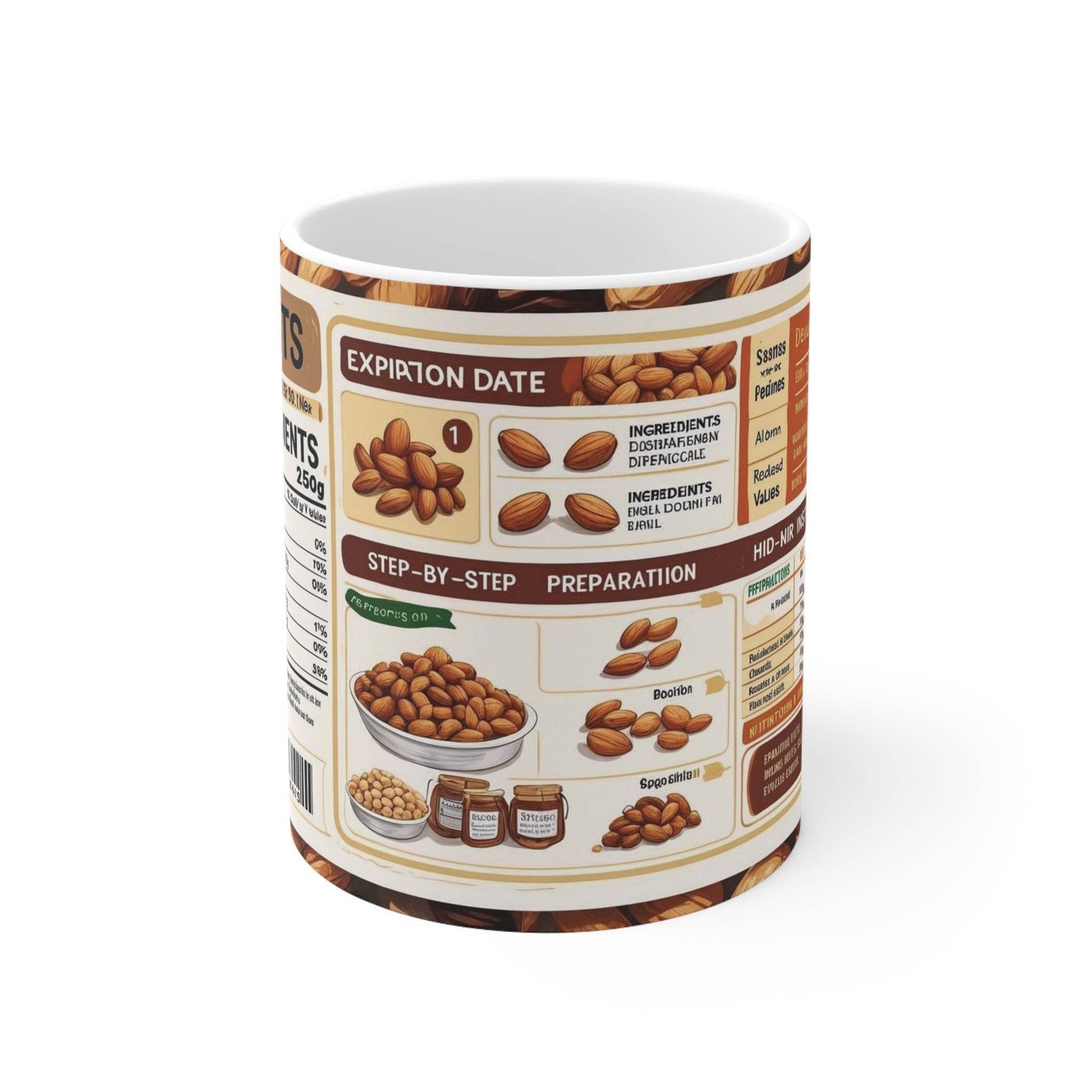 Origineller 325ml Becher aus Keramik mit einer bunten Nüsse-Illustration, ideal für den täglichen Genuss von Heißgetränken.