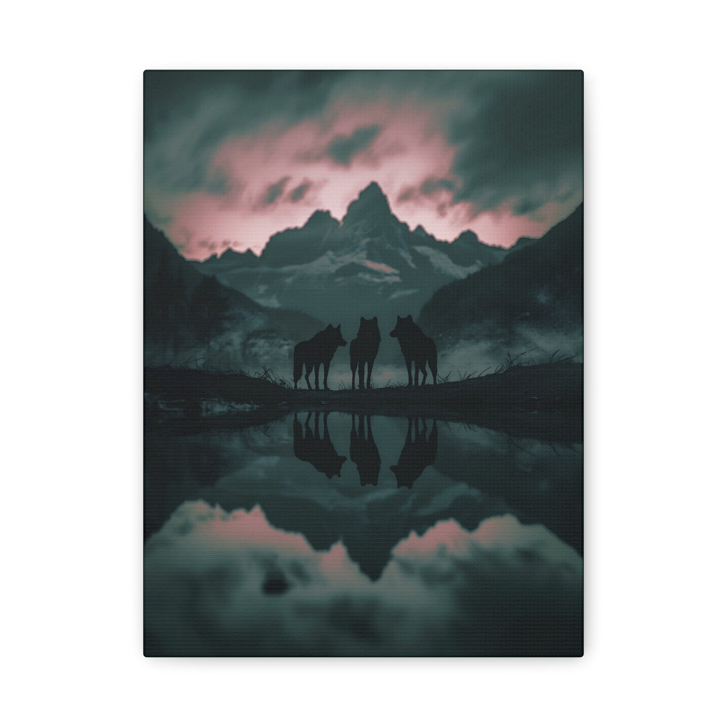 Wolf Pack Mountain Canvas Print — Moody Night Landscape Wall Art