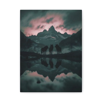 Wolf Pack Mountain Canvas Print — Moody Night Landscape Wall Art