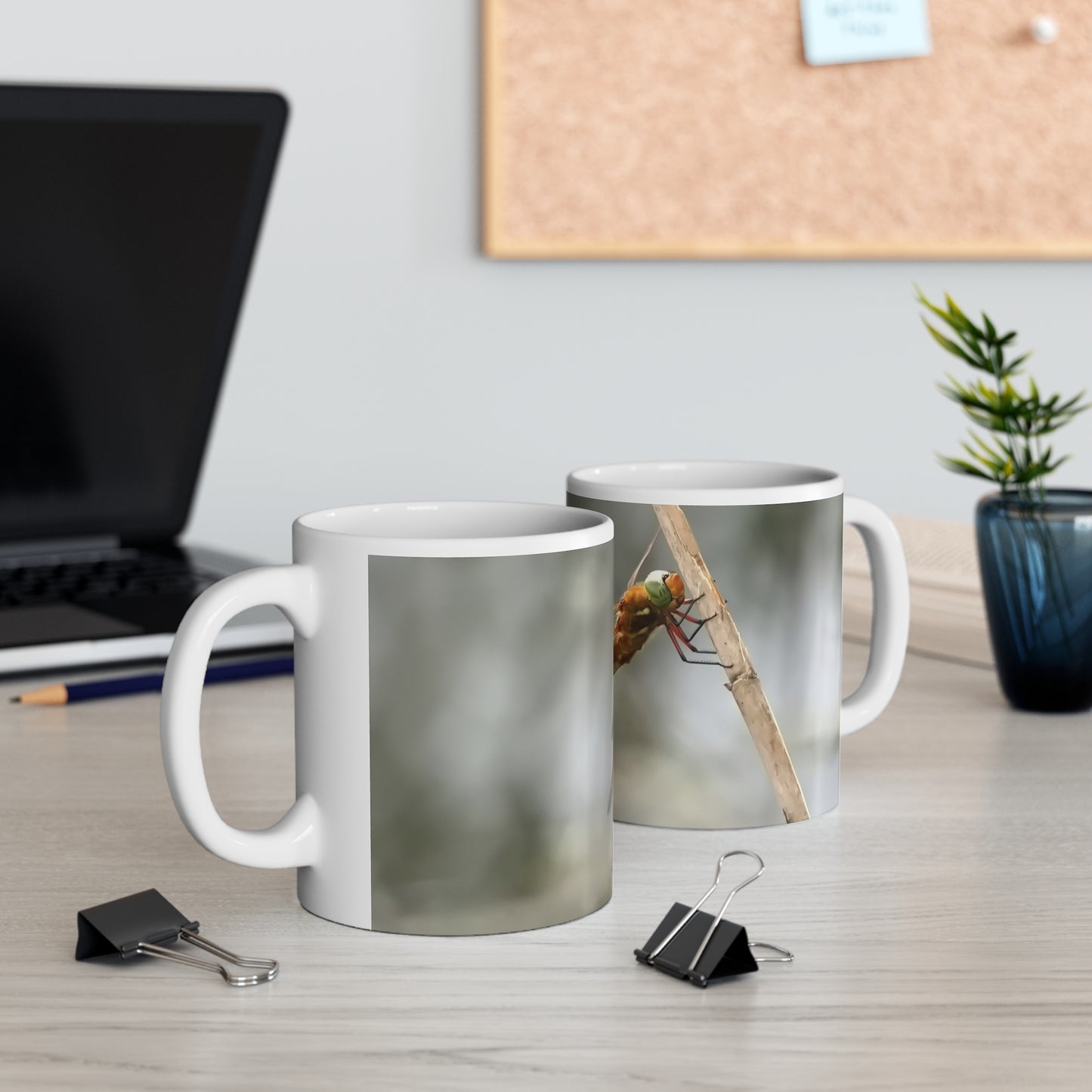 Tasse – Hübsches Libellen-Design, weiße Keramik, 312 ml