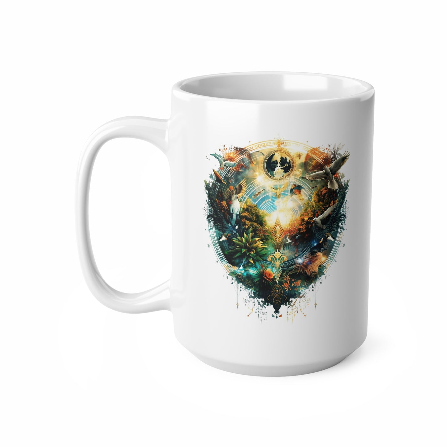 Adventure Landscape Ceramic Mug — Fantasy Nature Compass Design